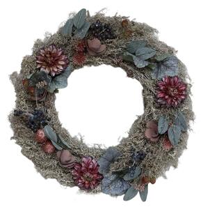 Jesenný dekoratívny veniec s trávou a kvetmi Fleuria - Ø 46*8 cm - Chic Antique