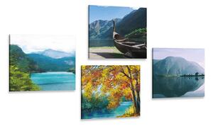 Set obrazov imitácia maľby horského jazera
