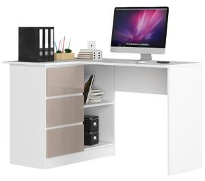 Ak furniture Rohový písací stôl B16 124 cm biely/cappuccino ľavý