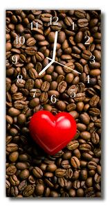 Sklenené hodiny vertikálne Kuchynské srdce farebných kávových zŕn 30x60 cm