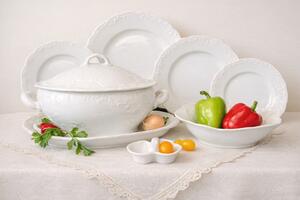 Rokoko biela porcelánová obedová súprava pre 12 osôb – 42 dielná (Luxusná súprava pre 12 osôb Rokoko)