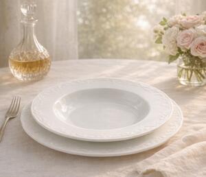 Rokoko biela porcelánová tanierová súprava, 18-dielna (Porcelánová súprava pre 6 osôb)
