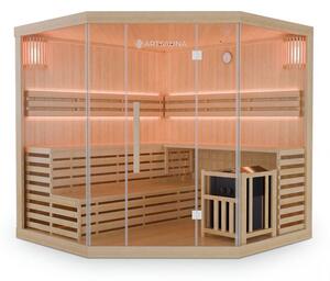 Rohová fínska sauna 200x200 cm 8 kW, LED, bezpečnostné sklo