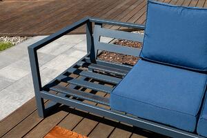 Záhradná rohová sedačka so stolíkom Bayamo - námornícka modrá / antracit / tmavý orech
