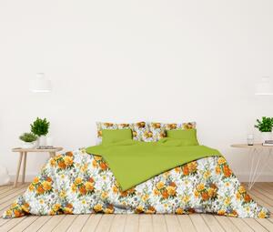 Ervi bavlnené obliečky obojstranné - žlté a šedé kvety/svetlo zelený