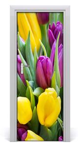 Samolepiace fototapety na dvere farebné tulipány 95x205 cm