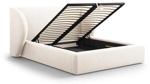 Béžová čalúnená dvojlôžková posteľ s úložným priestorom s roštom 180x200 cm Miley – Micadoni Home