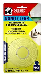 Transparentná obojstranná páska NANO CLEAR B8220BD 19mm x 2,5m - BLISTR, DEN BRAVEN
