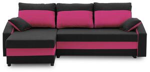 Rohová rozkladacia sedacia súprava HEWLET PLUS color Čierna + ružová