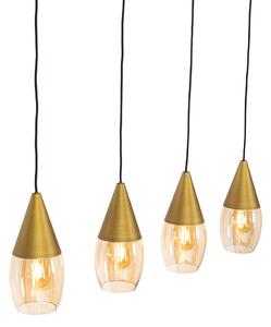 Moderné závesné svietidlo zlaté s jantárovým sklom 4-light - Drop