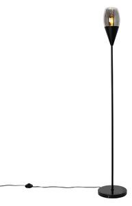 Moderná stojaca lampa čierna s dymovým sklom - Drop