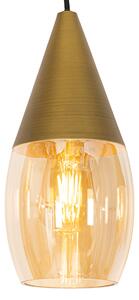 Moderné závesné svietidlo zlaté s jantárovým sklom 4-light - Drop