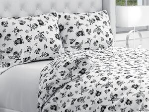 Biante Bavlnené posteľné obliečky Sandra SA-105 Čierne pirátské lebky na bielom Predĺžené 140x220 a 70x90 cm
