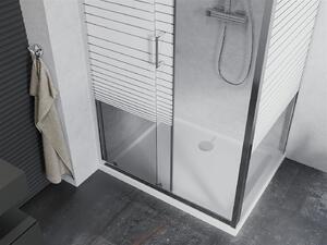 Mexen APIA, sprchový kút s posuvnými dverami 90 (dvere) x 80 (stena) cm, 5mm číre-pásy sklo, chrómový profil + slim sprchová vanička 5cm, 840-090-080-01-20-4010