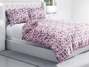 Biante Bavlnené posteľné obliečky Sandra SA-330 Ružovo-fialovo-čierne trojuholníčky Predĺžené 140x220 a 70x90 cm