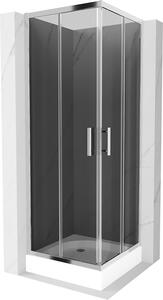 Mexen Rio, štvorcový sprchovací kút s posuvnými dverami 70 x 70 cm, 5mm šedé sklo, chrómový profil + biela vysoká vanička Rio, 860-070-070-01-40-4510