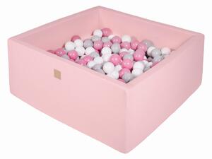 MeowBaby® Suchý bazén štvorcový pastelovo ružové 90x90x40cm s 200 loptičkami (šedé, biele, svetlo ružové)
