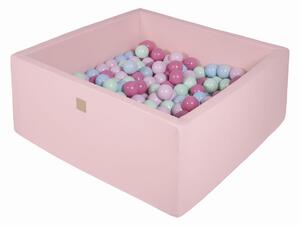 MeowBaby® Suchý bazén štvorcový pastelovo ružové 90x90x40cm s 200 loptičkami (mätové, baby blue, svetlo ružové, pastelovo ružové)