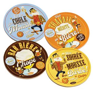 Podšálky okrúhle sada 4 ks "Bar biére chope" D 9 cm, korok