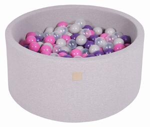 MeowBaby® Suchý bazén 90x40cm s 300 loptičkami, svetlošed.: tmavo ružové, fialové, transparentne, šedé