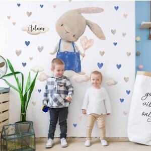 INSPIO-textilná prelepiteľná nálepka - Detské nálepky na stenu - Zajko s modrými nálepkami a menom, personalizovaná nálepka