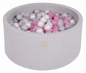 MeowBaby® Suchý bazén 90x40cm s 300 loptičkami, svetlošed.: šedá, biele, svetlo ružové, transparentny