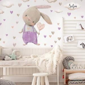INSPIO-textilná prelepiteľná nálepka - Personalizované nálepky na stenu - Zajačik s menom na stenu