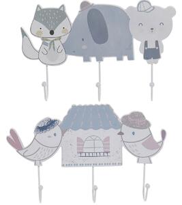 Detský nástenný vešiak "zvieratká", 3 háčiky, mdf metal 29x4x19cm, 2 varianty (LD-165955 WALL CLOTHES RACK MDF METAL 29X4X19 BIRD 2 MOD.)