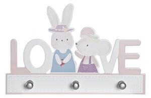 Detský nástenný vešiak "love", 3 háčiky, mdf 29,5x4x19,5cm (LD-173249 CLOTHES RACK MDF 29,5X4X19,5 RABBIT PINK)