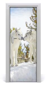 Samolepiace fototapety na dvere Dva bieli vlci 75x205cm