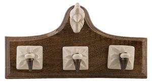 Vešiak nástenný drevený, 3 keramické háčiky, 28x8x18cm (6H1984 Coat rack 28*8*18 cm)