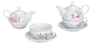 Čajník so šálkou a podšálkou, porcelán, "Dekor ruže" (10040876 Teapot set rose decor porcelain pink / pink 3)