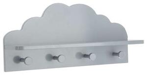 Detský nástenný vešiak šedý s obláčikom, drevo mdf, 48x22x12cmcm (127163C patere gray cloud x4, gray)