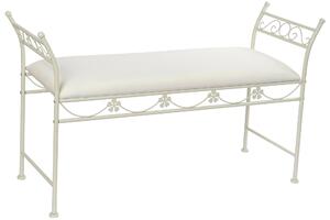 Lavička so sedákom "Romantic", kovová, biela, 114x36x66 cm (MB-161017 SHOE-REMOVING CHAIR FORGING POLYESTER 114X36X66)