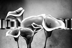 Samolepiaca tapeta čiernobiele elegantné kvety kaly