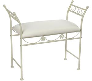 Lavička so sedákom "Romantic", kovová, biela, 76x32x66 cm (MB-161019 SHOE-REMOVING CHAIR FORGING POLYESTER 76X32X66)