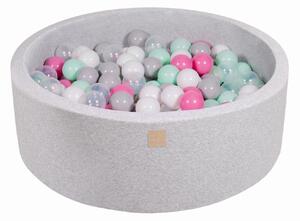 MeowBaby® Suchý bazén 90x30cm s 200 loptičkami, svetlošed.: transparentne, šedé, biele, svetlo ružové, mätové