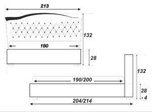 - Luxusná čalúnená posteľ MILANO FARBA: sivá, ROZMER: pre matrac 180 x 200 cm