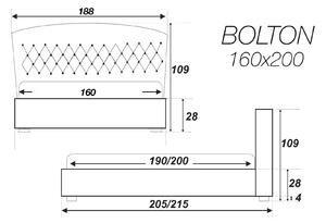 - Luxusná čalúnená posteľ BOLTON FARBA: sivá, ROZMER: pre matrac 160 x 200 cm