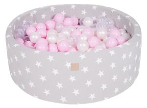 MeowBaby® Suchý bazén 90x30cm s 200 loptičkami, svetlošed. hviezdy: pastelovo ružové, biele, transparentne