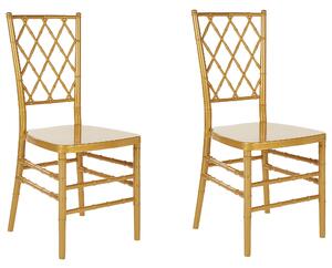 Sada 2 jedálenských stoličiek zlatá syntetické stoličky s lamelovým operadlom bez opierok rúk vintage moderný dizajn