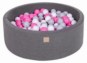 MeowBaby® Suchý bazén 90x30cm s 200 loptičkami, Tmavo-sivý: šedé, biele, svetlo ružové