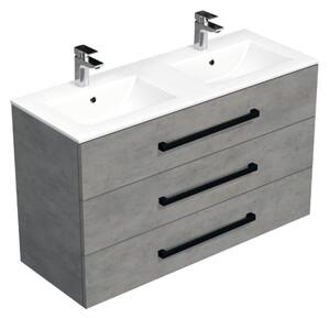 Kúpeľňová skrinka s čiernou úchytkou a umývadlom SAT Cube Way 120x76,5x46 cm betón mat CUBE46C1203BEMOD