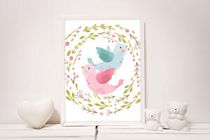 MeowBaby® Plagát do detskej izby - Ružové vtáky