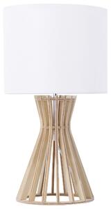 Stolná lampa biele látkové tienidlo svetlý drevený podstavec súčasné moderné svietidlo