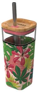 Kusmi Tea Sklenený hrnček Quokka Cube so slamkou, 540 ml, tropické kvety 5000000460