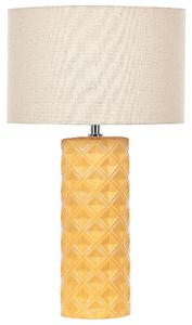 Stolná lampa žltá keramická 49 cm geometrický vzor béžové látkové tienidlo obývacia izba spálňa