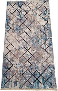 HU Béžovo-modrý koberec Banco 1022-MAVI so vzorom štvorcov Rozmer: 60x110 cm