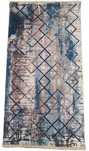 HU Béžovo-modrý moderný koberec Banco 1025-MAVI so vzorom štvorcov Rozmer: 60x110 cm