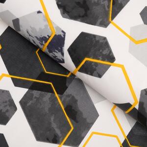 Bavlnená látka/plátno Sandra SA-568 Sivo-modrofialové mramorové hexagóny na bielom - šírka 160 cm